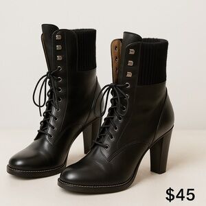 Cole Haan Black Lace-Up Heeled Boots